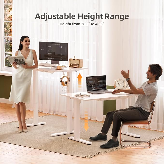 INNOVAR Glass Standing Desk with Drawers, 35×20 Inch Adjustable Stand Up Desk, Quick Install Home Office Computer Desk, White