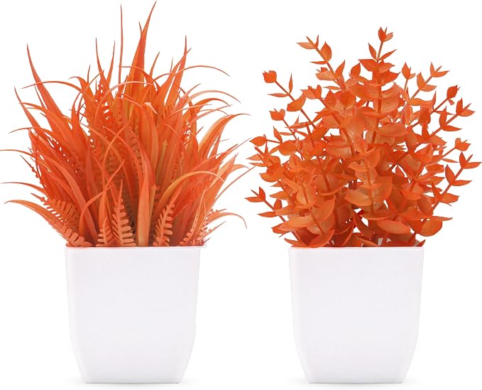 Der Rose 2 Pack Fake Plants Maple Red Artificial Plants for Fall Decor | Autumn faux plants for bathroom kitchen home office desk decor and fall displays, no maintenance needed