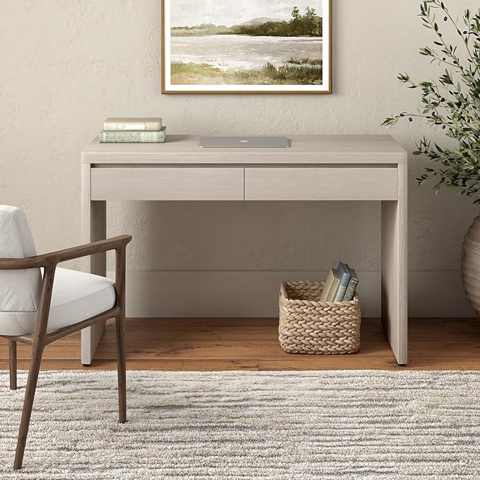 Henn&Hart 48" Modern Rectangular Wooden Home Office Desk Computer Desk Writing Table with 2 Storage Drawers for Home Office, Beech White