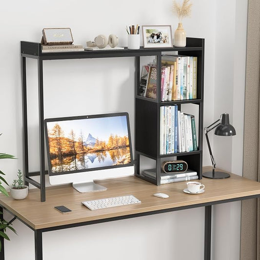 Black Desk Hutch Top Only Dorm, Desktop Shelf Bookshelf 37" Organizer Shelves for Computer Dorm Office