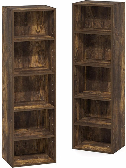 Furinno PASIR Book Shelf, 10-Tier Bookshelf, Bookcase with Open Shelf, 9.2 x 11.8 x 78.7, for Living Room, Bedroom, Home Office, Amber Pine