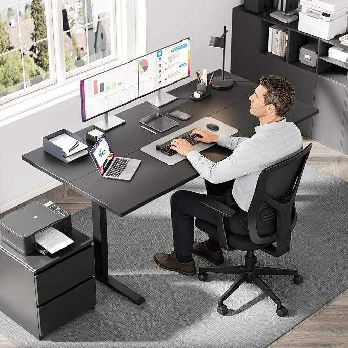 Klicelor 55 x 28 Electric Standing Desk, Sit Stand Up Home Office Desk, Height Adjustable Deep Cumputer Table with Memory Presets and Hooks, Two Pieces, Black