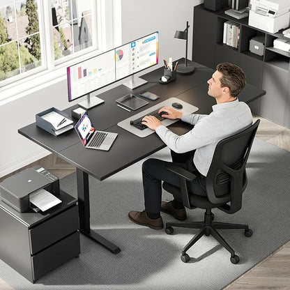 Klicelor 63 x 28 Electric Standing Desk, Sit Stand Up Home Office Desk, Height Adjustable Deep Cumputer Table with Memory Presets and Hooks, Two Pieces, Black