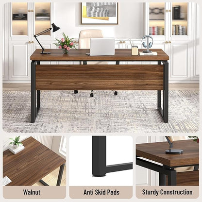EXCEFUR Home Office Desk, Modern Computer Desk for Workstation, Wood Metal Executive PC Laptop Study Writing Table for Living Room, 53 Inch, Rustic Walnut