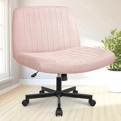 NEO CHAIR Criss Cross Chair with Wheels Home Office Cross Legged Armless Chairs Ergonomic Adjustable Computer Desk Task Wide Seat for Bedroom Vanity Comfy Swivel (Pink)