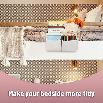 Bedside Storage Organizer 5 Pockets with 4 Hooks Hanging Storage Bag for Headboards/Bunk Bed (White)