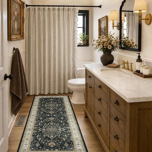 RELEANY Area Rugs Runner 2'x6' Washable Non-Slip, Floral Vintage Distress Medallion Carpet for Kitchen Hallway Bedroom Beside Laundry Room Bathroom, Vintage Black Brown Neutral