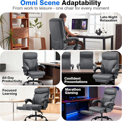AreShark Office Chair - Ergonomic Comfortable High Back Computer Desk Chair with Foot Rest - Executive Breathable Swivel Rolling Reclining Leather Chair with Lumbar Support for Home Gaming Relaxing