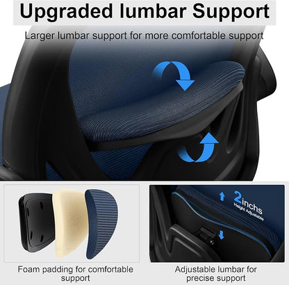 Drafting Chair Tall Office Chair with Flip-up Armrests, Adjustable Height, Enhanced Lumbar Support Ergonomic Rolling Stool, Back Support, Adjustable Foot Rest Ring for Standing Desk Navy