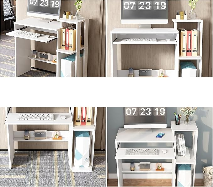 ALISENED Computer Desk with Storage Shelves, Home Office Desk with Monitor Stand, Small Writing Desk Table with Keyboard Tray,Study Table with CPU Stand for Small Spaces (35"-White)