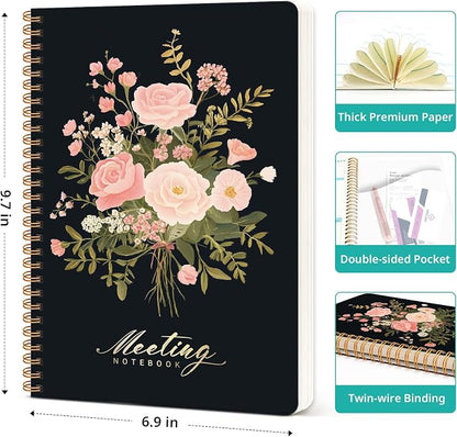 Meeting Notebook for Work Organization - Work notebook with action items, Meeting Minutes Planner Notebook, Perfect Office Supplies for Men & Women - Blush Bouquet