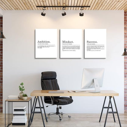 Inspirational Canvas Painting Wall Art -EPHANY ART - Mindset Quotes Prints, Ambition Letters Poster, Motivational Wall Art, Success Framed Entrepreneur Poster, Positive Quotes Wall Poster for Home Office Workplace (L-3pcs,12x16inchx3pcs)