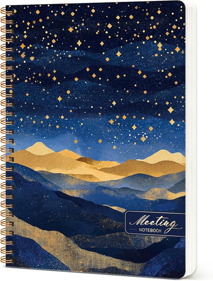 Meeting Notebook for Work Organization - Work notebook with action items, Meeting Minutes Planner Notebook, Perfect Office Supplies for Men & Women - Golden Night