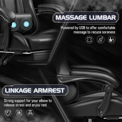 Homall Gaming Chair, Video Game Chair with Footrest and Massage Lumbar Support, Ergonomic Computer Chair Height Adjustable with Swivel Seat and Headrest (Dark Black)