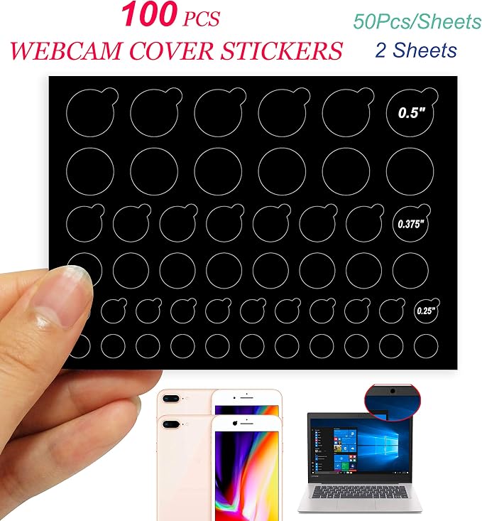 TINGYI Webcam/Camera Covers Privacy Stickers for Lens Privacy Protection- 3 Sizes 2 Styles - 100 Black Ultra Glossy Privacy Stickers -Removable and Reusable Laptop's Webcam Sticker