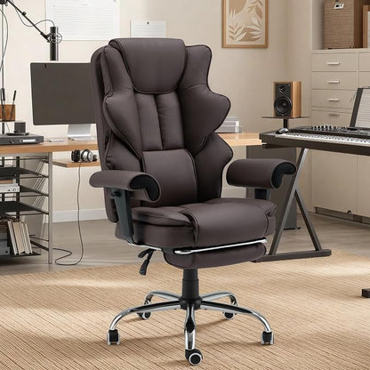 HOMREST Brown Ergonomic Office Chair | 6-Point Vibration Massage & Heat, Reclining Executive Chair, Adjustable Footrest and Armrests, PU Leather Big and Tall