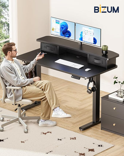 BIZUM Standing Desk with 2 Drawers Computer Desk-Stand up Desk Home Office Gaming Memory Desks C-Clamp Mount Compatible, 48x24 Inch Black