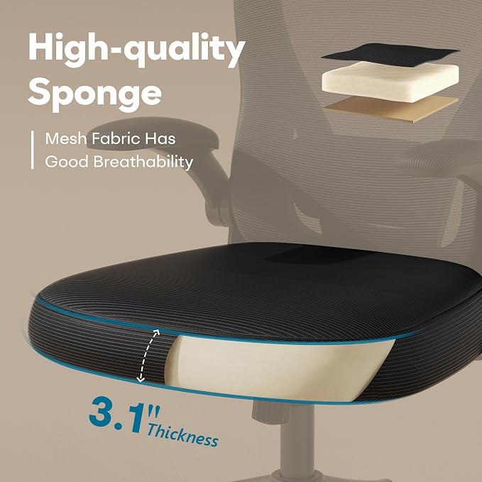 SeekFancy Ergonomic Office Chair M903, Computer Desk Chair | High Back Mesh Office Chair with Adjustable Lumbar Support, Headrest, Flip-Up Armrests, Wheels, 330LBS Capacity, Black