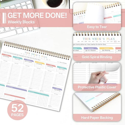 2PC Weekly To Do List Notepad with 52 Undated Sheets（8.5"×11"）- Undated Weekly Desk Planner for Women & Man, School/Office Supplies