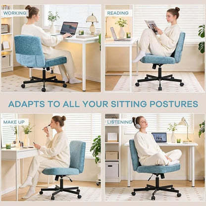 Convertible Base Criss Cross Chair with Pocket Springs & Thicker and Wider Cushions, Cross Legged Office Chair Relieves Back Pain, Swivel Vanity Chair for Living Room/Office, Dark Teal