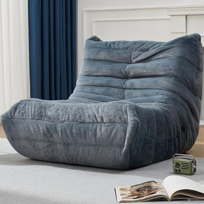 Hobestluk Adults Bean Bag Chair Faux Fur BeanBag Couch for Living Room | Bluegrey Plush,Ergonomic Design,Memory Foam,UltraSoft,Anti-slip Bottom,No Assembly Required,Decorative Style for Living Room