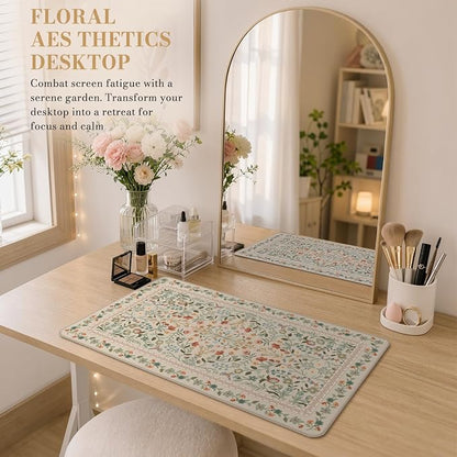 iCasso Aesthetic Flower Mouse pad for Laptop, Desk Pad Mat, Desk Matt for Desktop 13.7"x23.6", Anti-Slip Mousepad with Stitched Edges for Laptop Computer Keyboard(Beige)