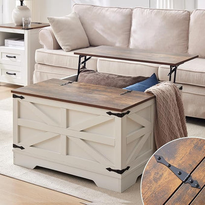 Farmhouse Coffee Table and End Table Sets of 3, 3 Piece Living Room Table Set with Charging Station, Lift Top Coffees and 2 Drawer Dresser, Wood Furniture Sets with Storage, White