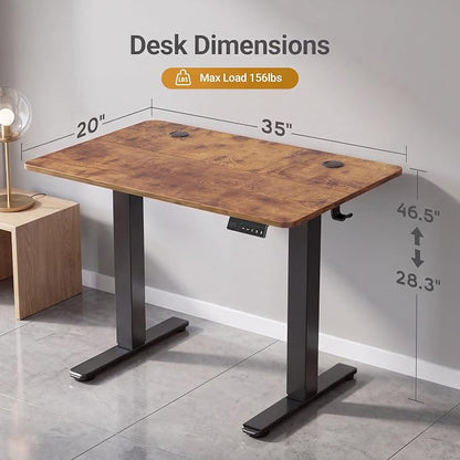 Claiks Electric Standing Desk 35 x 20 Inches, Compact Adjustable Height Motorized Sit Stand Desk with 3 Memory Presets & Cable Management, Space-Saving Computer Workstation for Bedroom, Rustic Brown