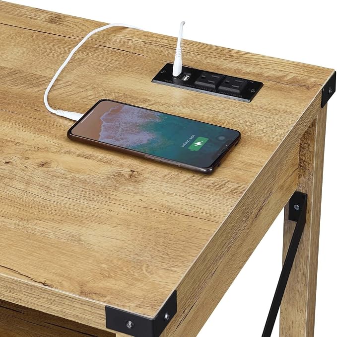 Convenience Concepts Durango Desk with Charging Station, 42", English Oak/Black