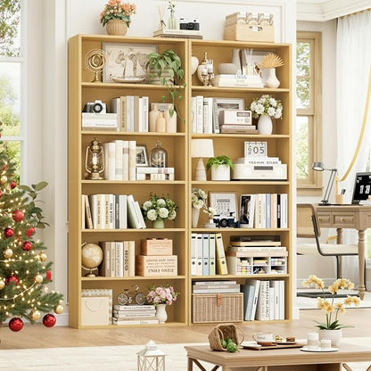 FOTOSOK 6-Tier Open Bookcase and Bookshelf, Freestanding Display Storage Shelves Tall Bookcase for Bedroom, Living Room and Office,Natural Set of 2