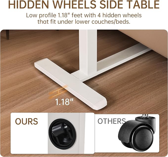 Adjustable Tilt Overbed Table with Hidden Wheels, Mobile Standing Laptop Desk, Portable Pneumatic Computer Cart, Rolling Medical Bed Side Table for Hospital and Home Use, White