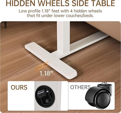 Adjustable Tilt Overbed Table with Hidden Wheels, Mobile Standing Laptop Desk, Portable Pneumatic Computer Cart, Rolling Medical Bed Side Table for Hospital and Home Use, White