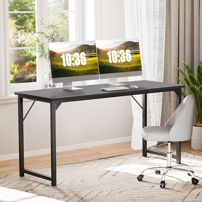 Sweetcrispy Small Computer Office Desk 63 Inch Student Study Writing Work with Metal Frame Wood Tabletop Modern Simple Home Bedroom PC Table Durable and Easy Assembly, Black