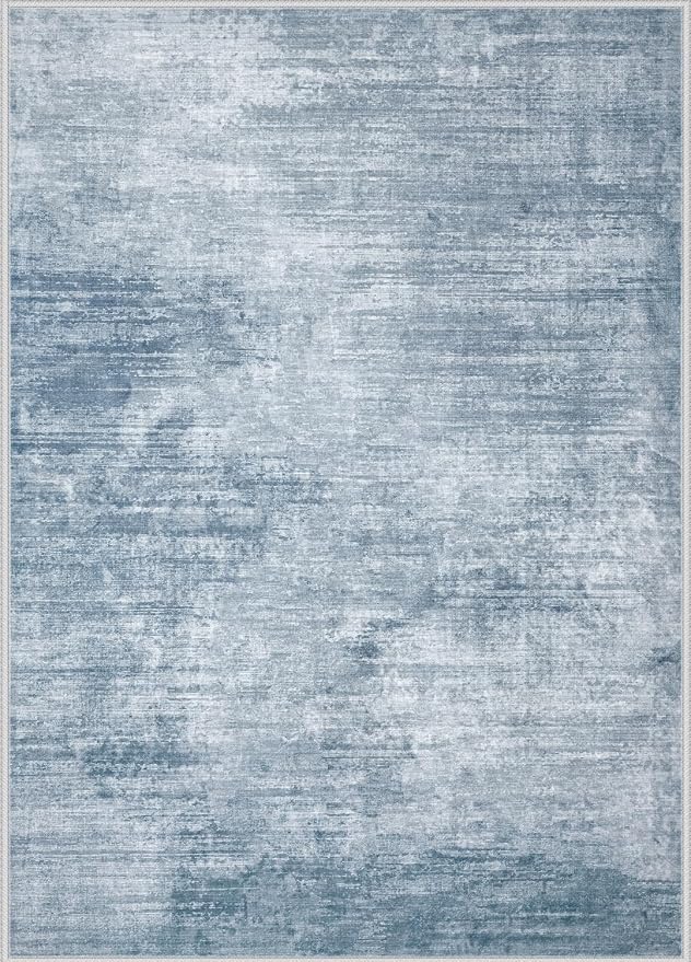Area Rugs 9x12 Living Room: Washable Rug Modern Abstract Large Rugs Soft Non Slip Neutral Rug Stain Resistant Indoor Carpet for Bedroom Kitchen Dining Room Table Nursery Home Office Rugs(Blue,9'x12')
