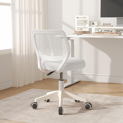 JPBSTO Armless Desk Chair, Height Adjustable Swivel Office Rolling Task Chairs with Soft Mesh Padded Cushion, Ergonomic Small Study Computer Chair for Girls Boys Teens (White, 2PCS)