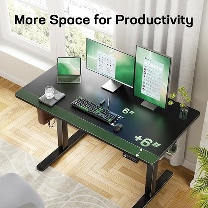 Marsail Electric Standing Desk Adjustable Height, 48 inch Large Standing Desk with Deeper Tabletop & 4 Memory Presets, One Piece Standing Desk for Home Office & Computer, Light Black,2 Packages