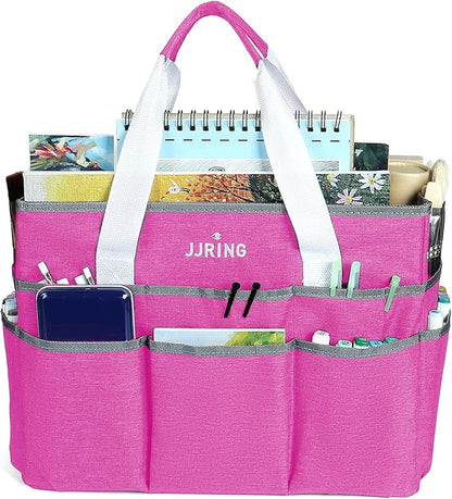 JJRING Craft Organizer Tote Bag, Large Art Storage Caddy with Multiple Pockets, Deep Red Sewing Bag for Art, Craft, Scrapbooking, Medical, and Office Supplies Storage