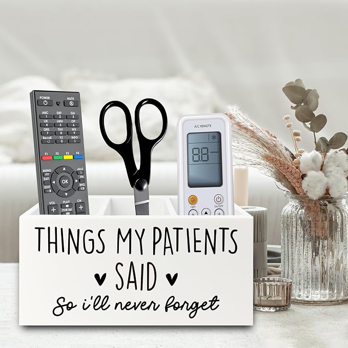 Funny Nurse Gifts Pen Pencil Holder Organizer for Desk, Nurse Office Decor, Nursing Week Gifts, Things My Patients Said Wooden Box Sign for Office Workplace Desk Tabletop Decorations