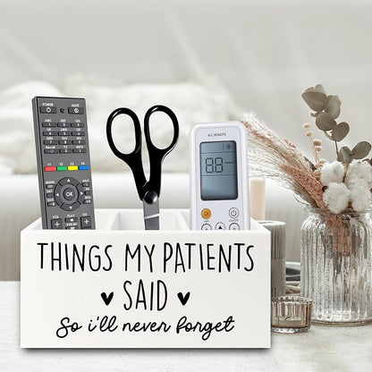Funny Nurse Gifts Pen Pencil Holder Organizer for Desk, Nurse Office Decor, Nursing Week Gifts, Things My Patients Said Wooden Box Sign for Office Workplace Desk Tabletop Decorations
