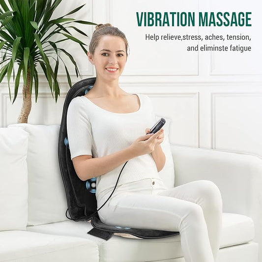 Snailax Back Massager with Heat, Memory Foam Chair Massage Pad, 5 Massage Modes & 2 Heat Settings, Seat Massager for Office Chair,Home Use, Car