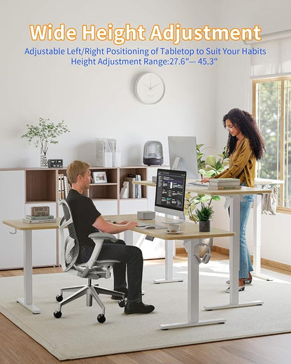YIHAYO L Shaped Standing Desk Adjustable Height, 63 x 55 Inches Electric Corner Standing Desk with Splice Board, Computer Desk for Home Office, Natural