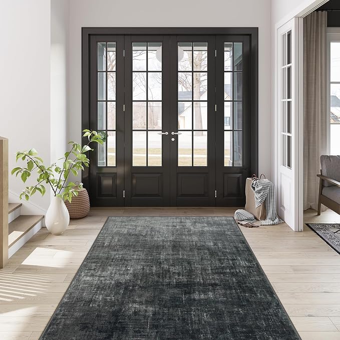 Lahome Washable Area Rugs 5x7,Boho Black and White Rugs for Living Room,Modern Abstract Ombre Soft Non-Slip Low-Pile Throw Carpet for Bedroom Dining Room Office(5'x7',Black and White)