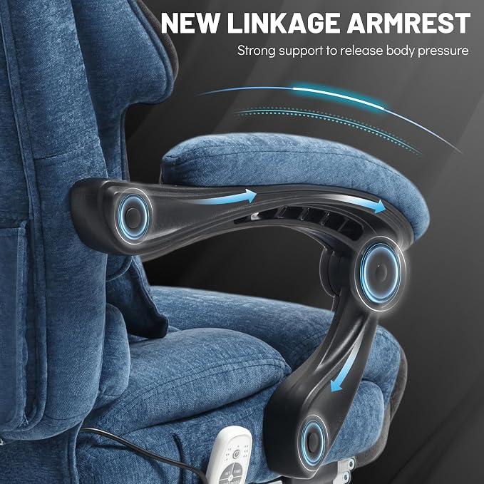 Massage Office Chair with Foot Rest,6 Points Vibration&Heat Executive Office Chairs,Big and Tall Fabric Office Chair 500LBS,Ergonomic Desk Chair for Heavy People,Home and Office Computer Chair,Blue
