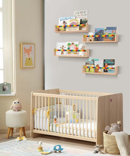 Nursery Book Shelves Wall Mounted Set of 4,Floating Book Shelves for Wall,Nursery Shelves for Bookshelf Wall,Kids Bookshelf (Five-Color Beads)
