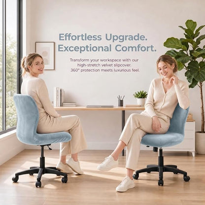 Deisy Dee Velvet Stretch Armless Office Chair Covers - Colorful Stretch Slipcover for Desk Chairs (Baby Blue)