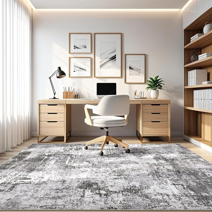 10x13 Area Rug Living Room: Washable Large Abstract Modern Soft Rugs Stain Resistant Indoor Floor Non-Slip Accent Carpet for Bedroom Nursery Playroom Office Dining Room Dorm Home House- Black Grey