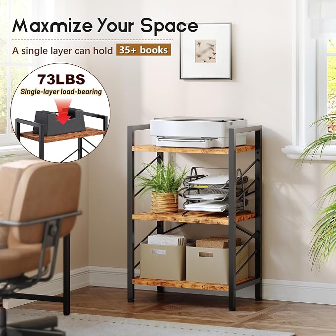 DurayLoly 2 Pieces Book Shelf, 3 Tier Industrial Bookcase with Metal Frame and Sidebars, Small Bookshelf for Living Room, Bedroom, Home Office, Rustic Brown