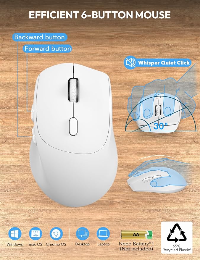 Wireless Keyboard and Mouse Combo - Full Size Ergonomic Wrist Rest, Silent Typing, Phone Holder, 2.4 GHz, 3 Level DPI, Batteries Powered, KM23D Set Compatible with PC, Laptop, Windows, macOS -SABLUTE