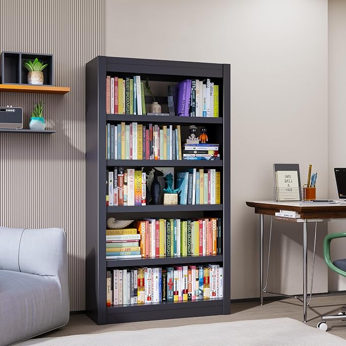OSEILLC Bookshelf,61 Inch Tall 5-Tier Bookcase, Modern Bookshelves with Adjustable Shelves, Book Shelf for Home Office, Living Room, Garage, Minimalist Lifestyle & Small Space Living(Black)