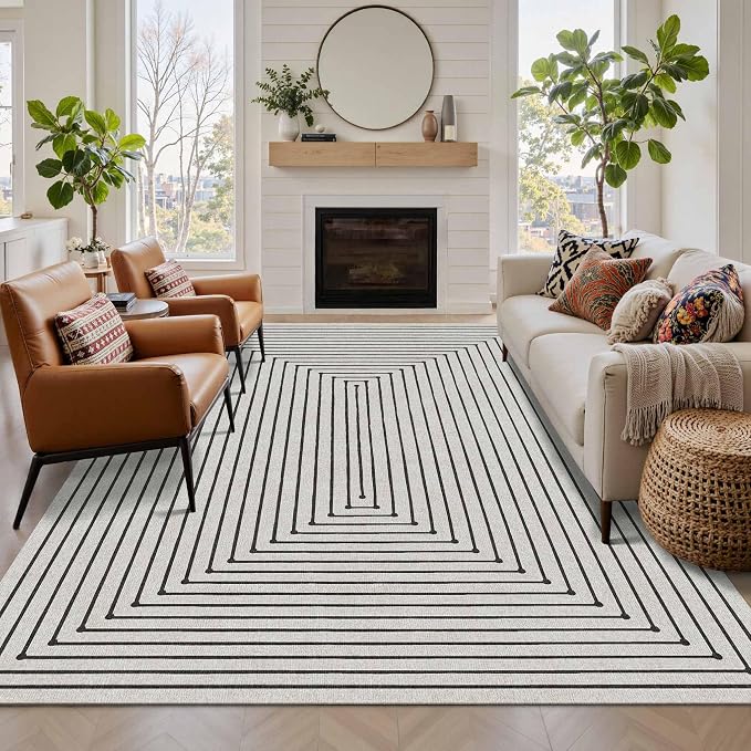 Latte&Fog 5x7 Area Rugs Washable Rug Carpet for Living Room Bedroom | Washable, Non Slip, Stain Resistant, Soft, Modern Abstract Boho Style, for Dining Room Home Office Dorm, Ivory 5'x7'